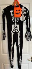 Kids size L Skeleton Skin Suit Halloween Lycra Bodysuit Fancy Dress + sweet bag