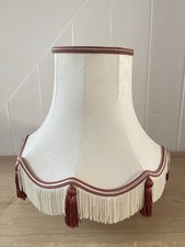 Beautiful Vintage Cream & Burgundy Jacquard Lampshade With Tassels H23cm