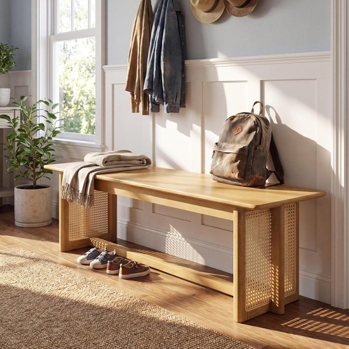 Rubber wood dining bench - wood, w/