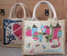 ? SEASALT MULTI COLOUR HOUSES BOATS / HEART TREE LEAF PRINT SMALL JUTE BAGS ?