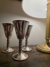 Set of 3 Vintage Spanish Silver-Plated Goblets – Ornate Twisted Stems