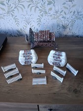 Vintage lemax christmas village wooden bridge stone step pieces and fences