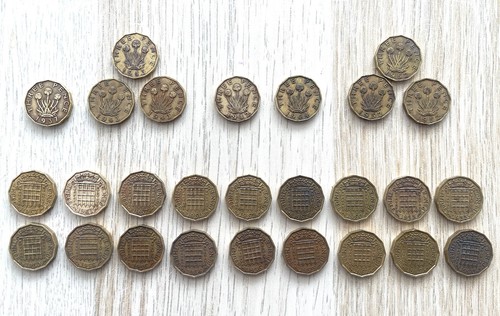 1937 1967 three pence - three, coins