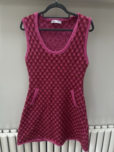 Zara women pink plaid knit - pink,