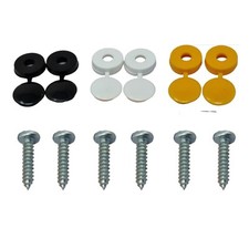 6x Number Plate Screws & Hinged Caps Kit Black Yellow White Car Van Fitting