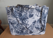 Large Navy/White Tapestry Animal Tote Bag