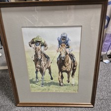 Vintage Horse Racing Watercolour Painting Signed by the Artist 1989