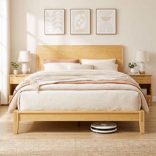 Homcom queen bamboo bed - homcom,