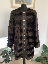 Zara Trinny Striped Brown Faux Fur Coat Leather Trim Buttons Size S Bloggers Fav