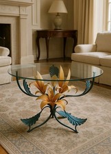 Vintage Retro 1970's Hollywood Regency Metal Lily Flower Plant Side Coffee Table