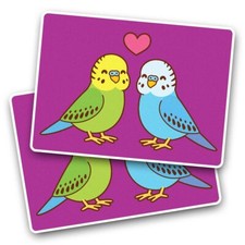 2x Vinyl Sticker Budgie Couple Love Heart #59618