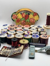 Vintage SEWING NEEDLES paper Book HOLDER and 28x Sylko Wooden Cotton Reels