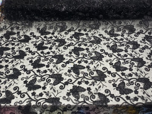 Black butterfly sequin - black,