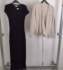 M&S 2Pcs Bundle Size S Beige Marl Knit Cardigan Black Rib Lounge Dress NEW F2