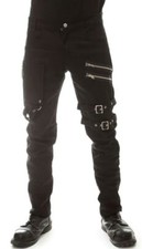 Men's Gothic Cyber Buckle Black Handmade Pant Thread Bondage Metal Stud Trousers
