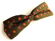 Vintage LIDO 1950s Green Patterned Silk Bow Tie Ready Tied Clip On  FREE P&P