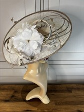 Condici Ivory Cream Taupe Sinamay Feather Fascinator Mother Wedding Races Event