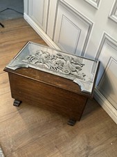 Edwardian Oak And Chrome Fireside Stick Box Coal Box