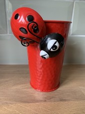 Ladybird Planter Bright Red Wobbly Ladybug Tall Metal Plant Pot 5.5” High Cute