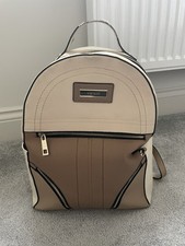 RIVER ISLAND - Beige Pom Pom Zip Front Backpack Used (see description)