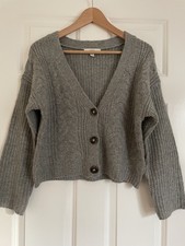 NWOT M&S Size XS/S Oversized Cropped Grey Marl Cardigan Jumper 