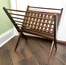 Mid-Century Modern Wooden Spindle Folding Magazine Rack -Vintage