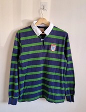 Gant Rugger Polo Shirt Mens Small Green Striped Rugby Top Pullover Long Sleeve 