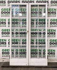 WOODEN FRENCH DOORS WOOD GEORGIAN BARS WHITE EXTERIOR EXTERNAL HERITAGE STYLE