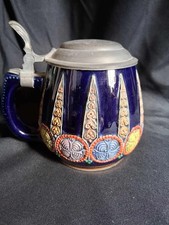 Original and Vintage Beer Stein. Pewter lidded German beer mug