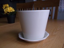 CREAM CERAMIC PLANT POT WITH SAUCER