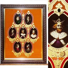 Reverse Glass Painting Medieval Art Vintage Framed Anglo Saxon King Alfred Great