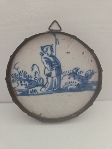 Antique circular delft tile - antique,