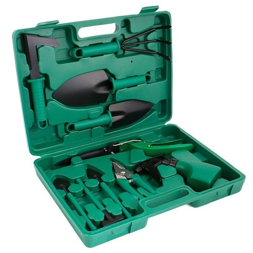 Garden tool set with - case, hand