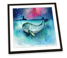Whale Fishing Boat Bathroom Turquoise FRAMED ART PRINT Picture Square Artwork