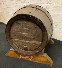 Antique Victorian Oak Brewery Barrel, Brass Collar & Iron Straps Inc Bass Stand