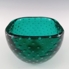 MARKED Venini Murano Green Glass Bubble Bowl by Carlo Scarpa