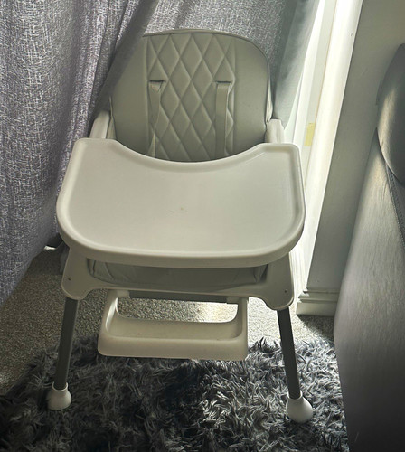Grey baby high chair with - baby,