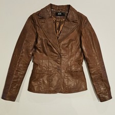 Vintage Tom Wolfe Y2K Leather Blazer jacket Womens Size 8