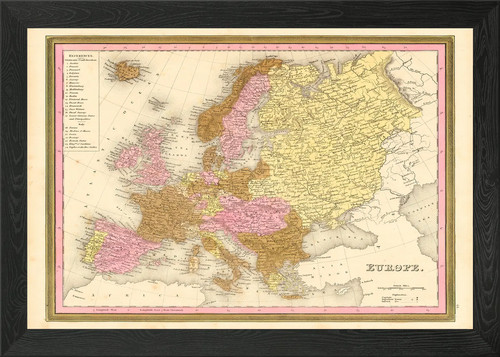 Europe old map framed wall - europe,