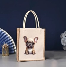 French Bulldog Puppy Printed Jute Tote Bag Cute Gift Birthday Present ? 
