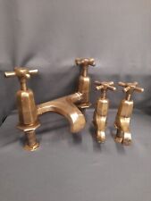 BATH & MATCHING BASIN TAPS AGED BRASS DECO BATH FILLER DECK MOUNTED REFURBED