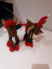 2x holiday Christmas moose stand decor ornament bundle