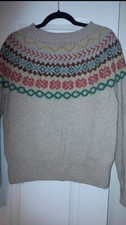 Toast Lofty Jacquard Yoke Sweater. Medium. Fawn multi coloured Fairisle 