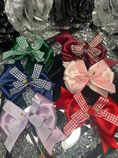 ?School Bow Gingham Check Nursery Hair Bows Clips x 2 ? The frilly sock shop❤️