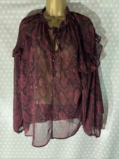 Womens F&F Uk 16 Dark Red Snakeskin Long Sleeve Sheet Casual Blouse Shirt Top
