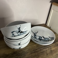 Next set of 8 Winter stag theme breakfast bowls & small plates 