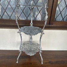 Vintage 3 Tier Wrought iron silver Pot Stand Garden Kitchen Decor Ornate Plant