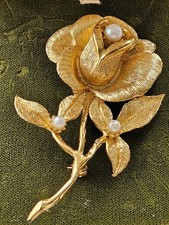 Gold Tone Vintage Rose Flower