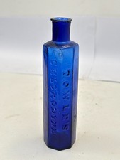60307 Old Vintage Antique Glass Poison Bottle Blue Medicine Cure Chlorodyne