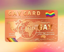 Fun Novelty Vibrant Orange/Gold Gay Lifetime Membership Card. Pride Colours Back